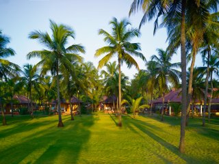 Die Bungalows des Nattika Beach Resorts befinden sich inmitten eines tropischen Gartens