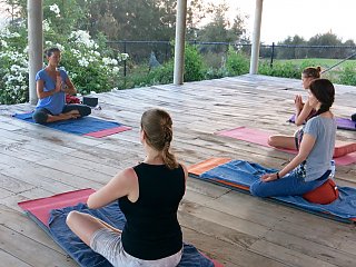 Gemeinsame Yogastunde mit Yogalehrerin Britta Sattig im Oasis