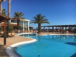 Schwimmen unter Palmen im erfrischenden Pool des Hotel Galosol