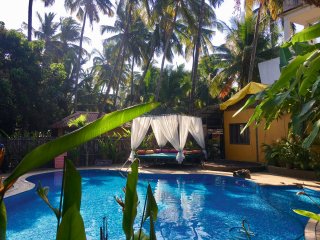 Im Devarya Wellness Resort können Sie ein erfrischendes Bad im Pool umgeben von unzähligen Palmen genießen