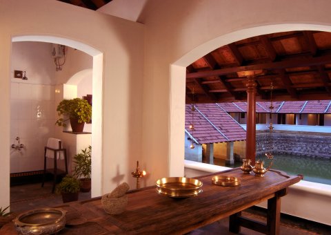 Einer der ayurvedischen Therapieräume im Kalari Kovilakom 

