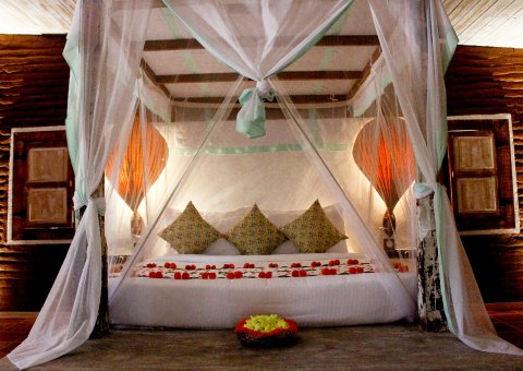 Das Himmelbett der Zimmer des Ayurvie Sigiriya