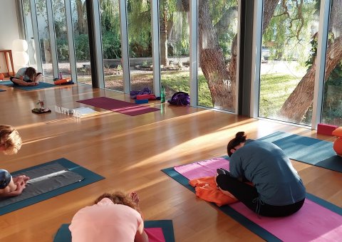 Yoga üben im hellen Yogaraum