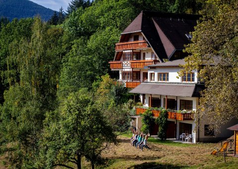 Gemeinsam vor dem Steinweiden Retreat Center Yoga üben