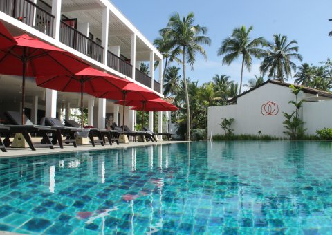 Entspannung im Pool mit Blick auf die umliegenden Palmen
