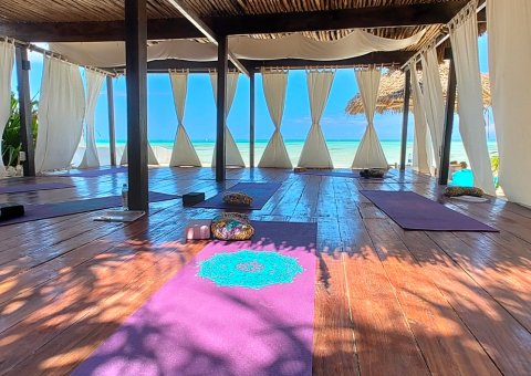 Yoga üben mit Blick auf das Meer
