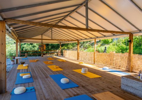 Gemeinsam Yoga üben in der luftigen Yoga Shala
