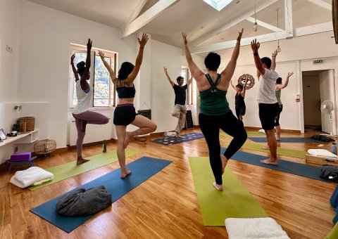 Gemeinsam mit Gleichgesinnten Yoga üben